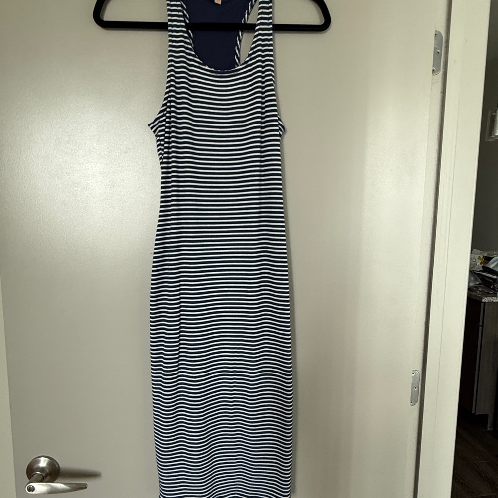 Green Envelope Blue and White Halter Sheath Midi Dress